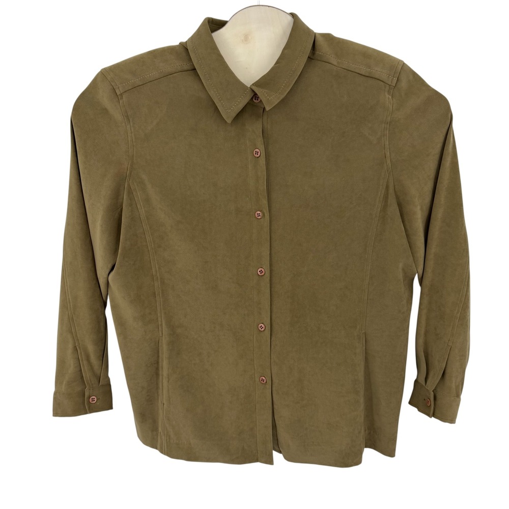 Norton McNaughton Faux Suede Button Down  18 Olive Brown Stretch Workwear Shirt